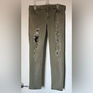 American Eagle Outfitters Olive Green Distressed Jegging Jeans